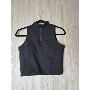 Gold Hinge Black Sleeveless Mock Neck Active Top L Half Zip Padded Athleisure